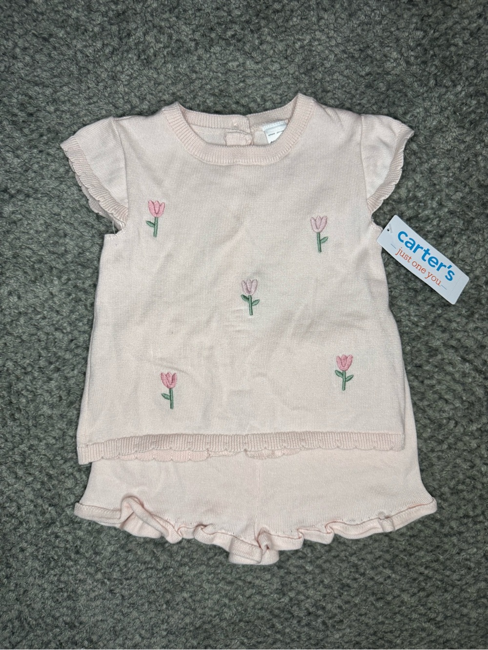 Carter’s Baby Girls 2pc Floral Embroidered Top & Shorts Set - Pink 18 Months NWT